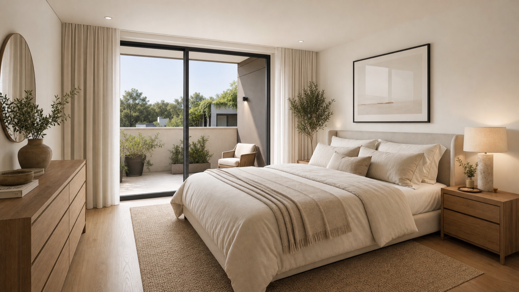 Render conceptual · dormitorio principal